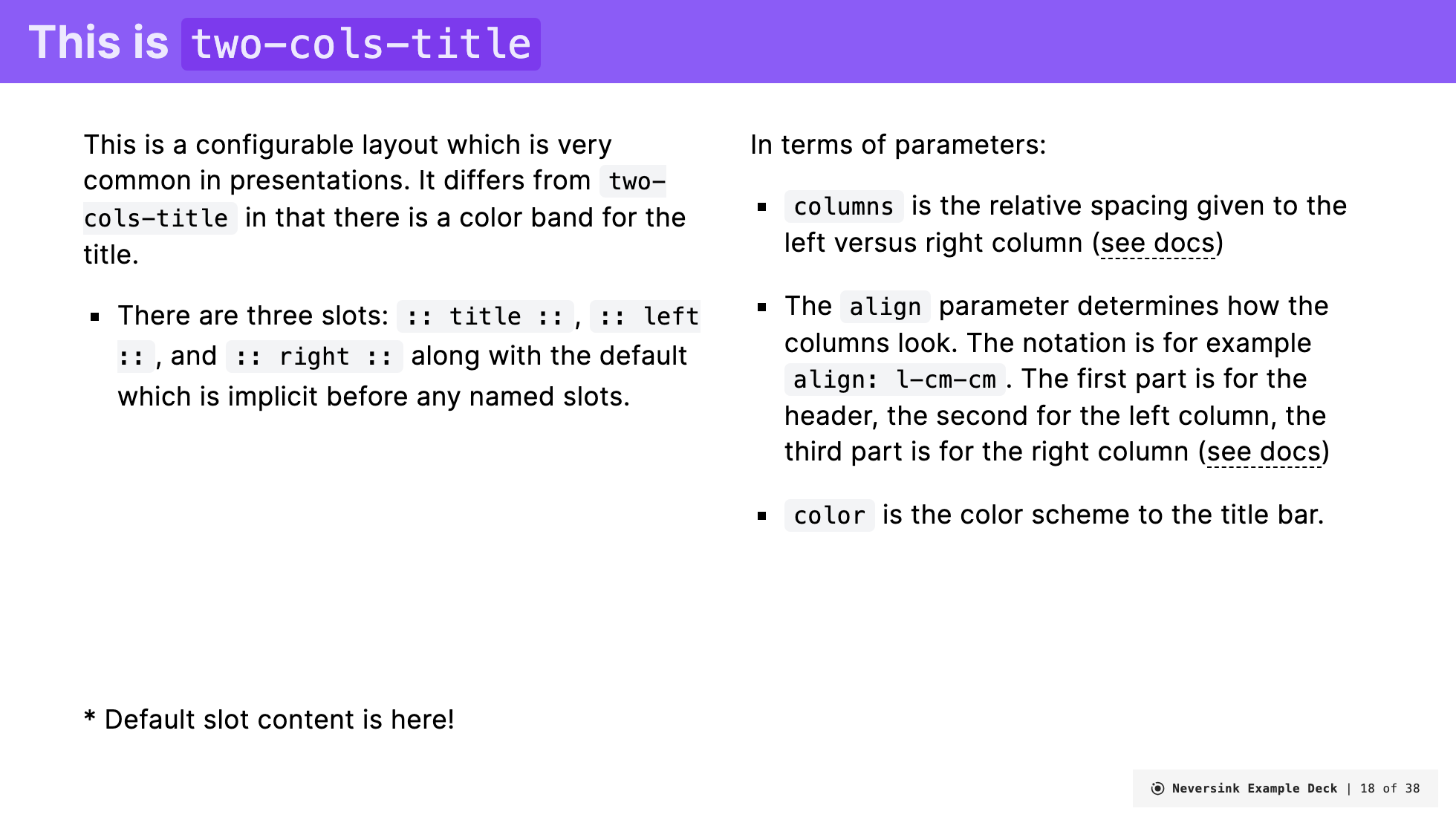 top-title-two-cols slide example